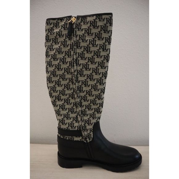 Lauren Ralph Lauren Womens Sz 7 Black Emelie Monogram Jacquard Riding Boots $250 - Picture 7 of 12